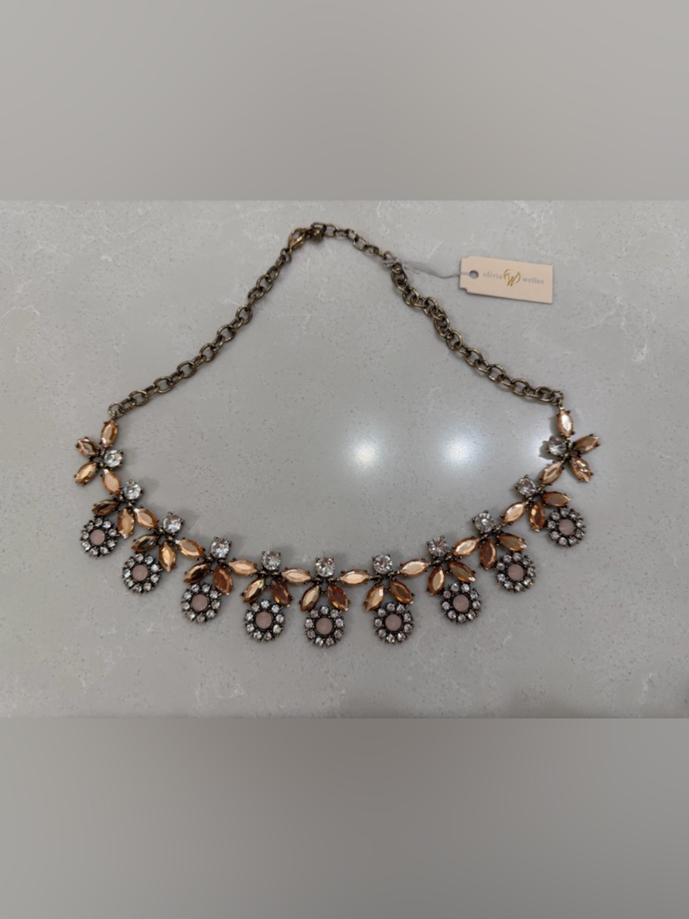 Olivia Welles Nicole Necklace with Blush and Clear Crystals